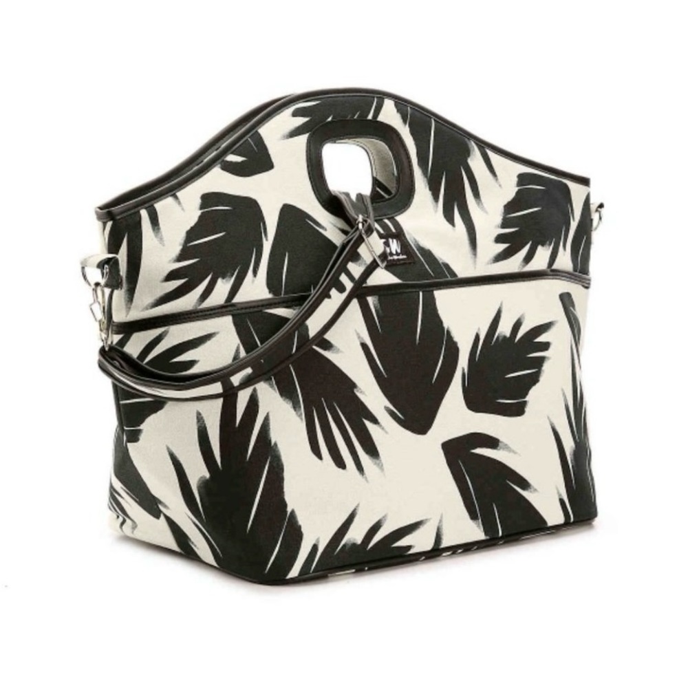 DSW Cooler Beach Tote Handbag Padded Insulated Vinyl White Black Palm Leaf NWT